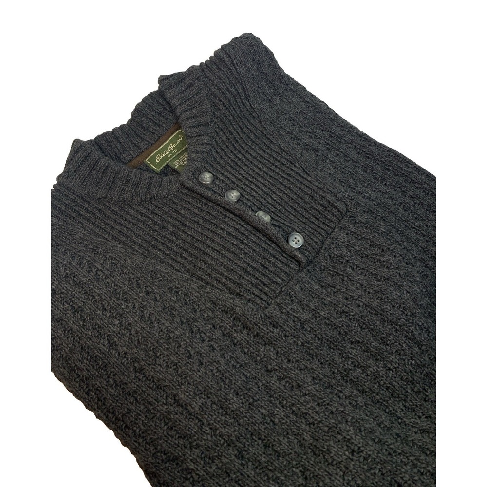 Vintage Eddie Bauer Gray Cable Knit Sweater Pullover  1/4 Buttoned Men's XL Tall